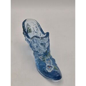 Vintage Fenton Cabbage Rose Hand Painted Floral Victorian Shoe By P. Enoch
